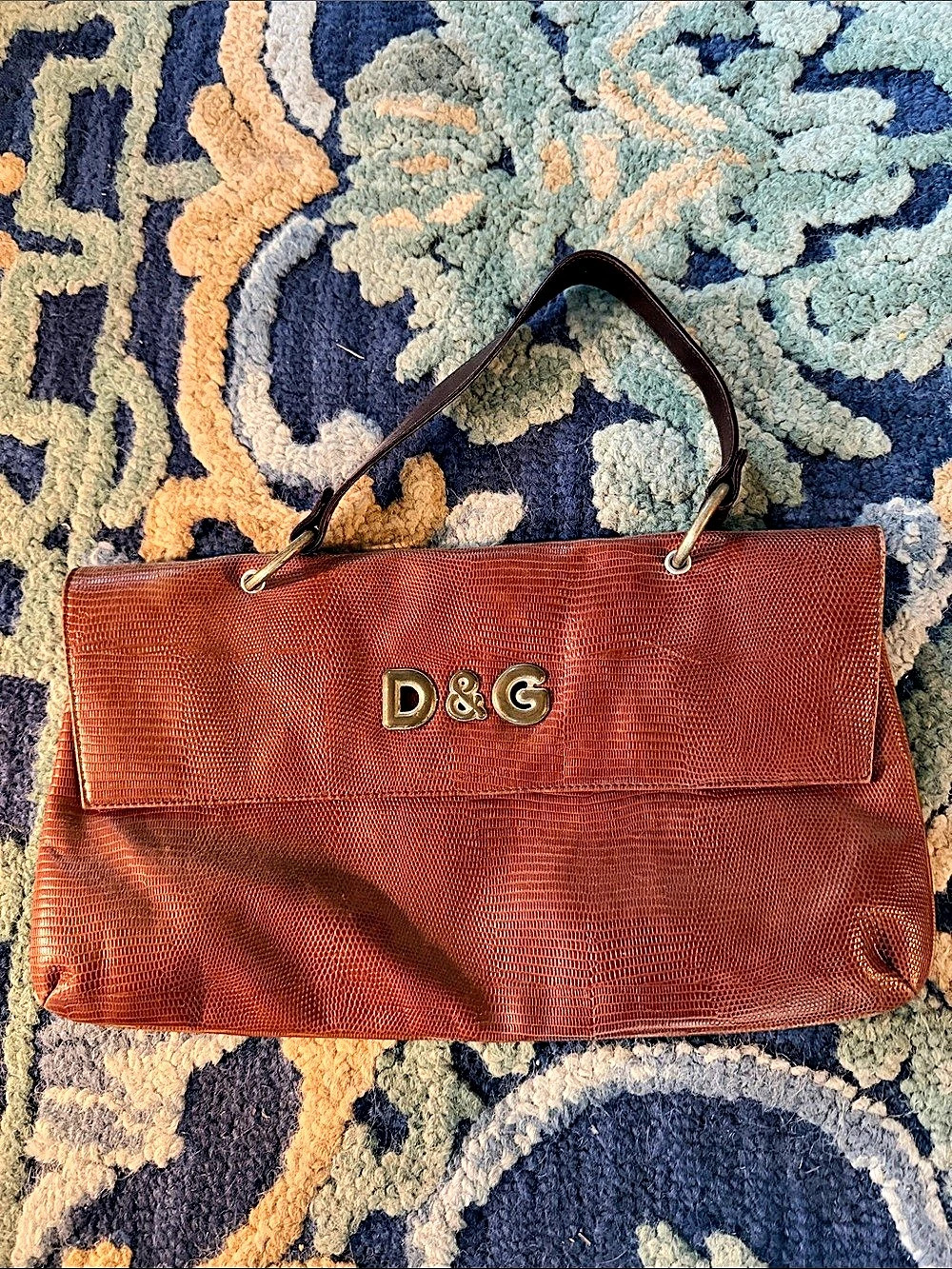 VINTAGE Dolce and Gabbana Lizard-Embossed Shoulder Bag in Brown